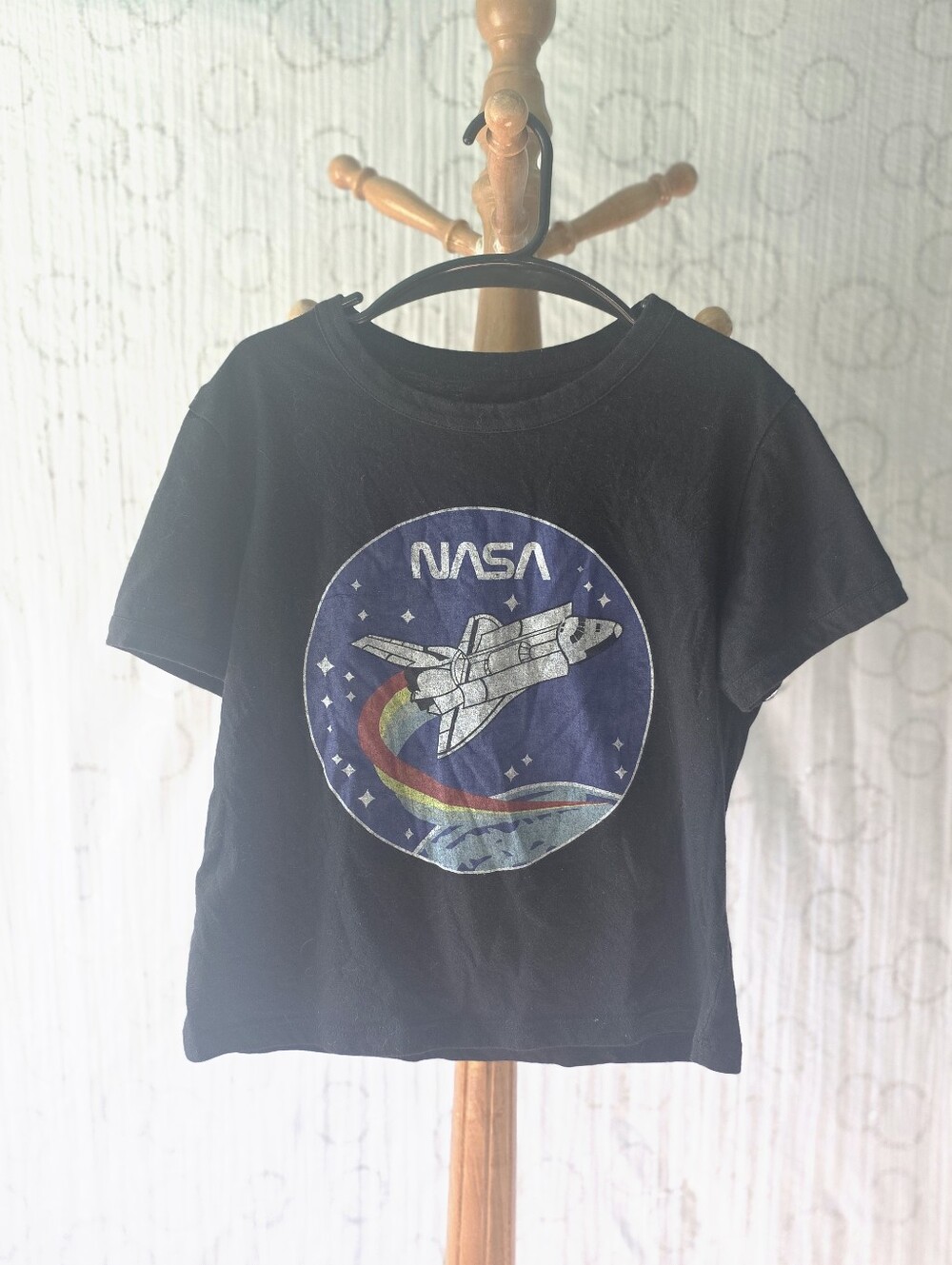Fifth Sun Black Kids NASA Tee with Rainbow Shuttle Graphic